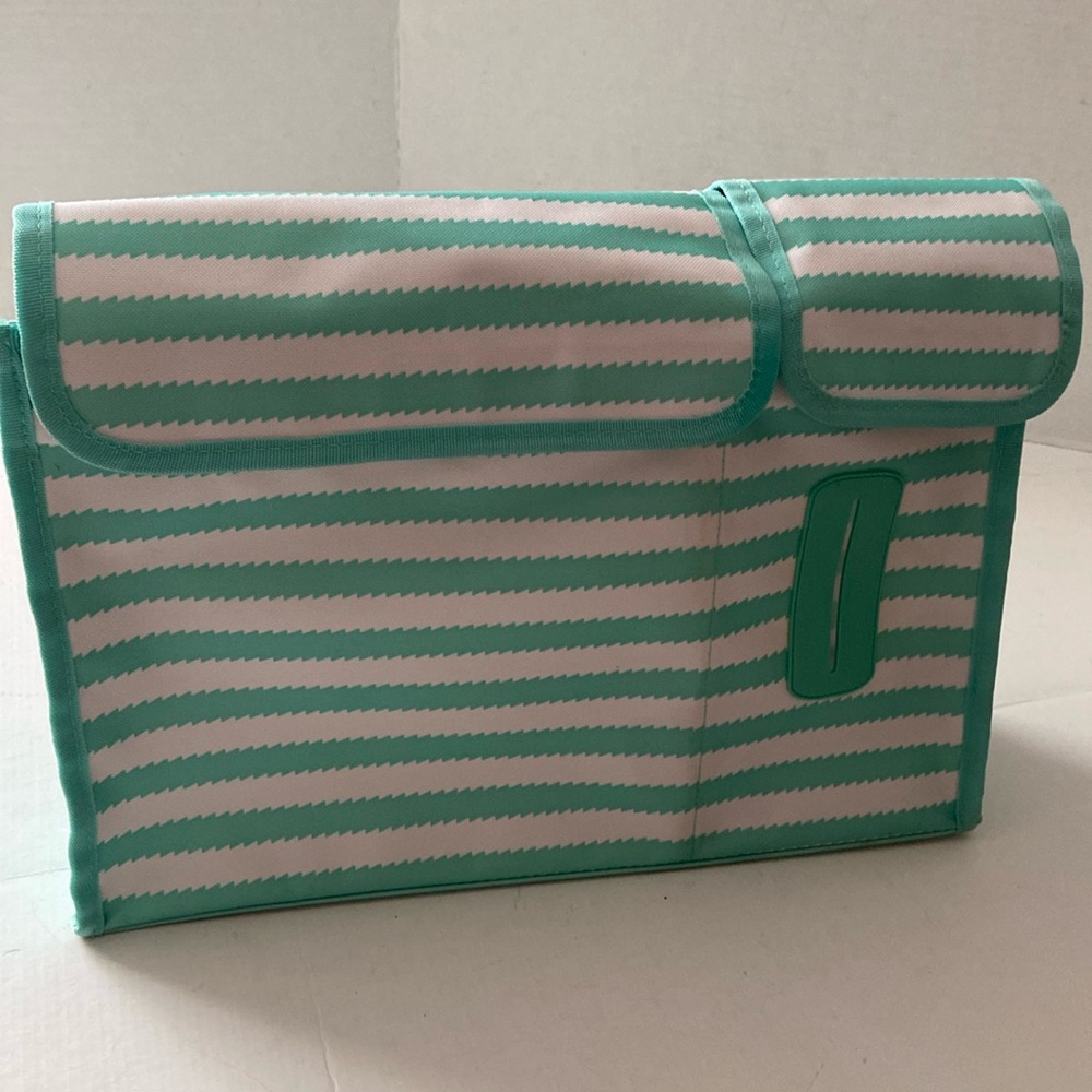 RETIRED Thirty One Pack n Pull Car Caddy Turquoise WAVE Stripe Organizer